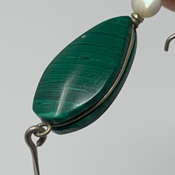 Malachite Drop Earrings with Shell Beads - Picture 8 of 11